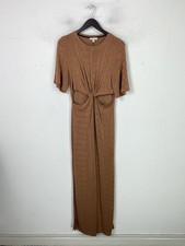 Topshop Camel Plain Maxi Bodycon Dress Short Sleeve Cut Out UK 16