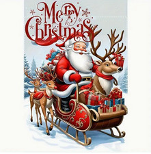 Merry Christmas Garden Flag-12x18In, Double-Sided, Santa Reindeer-Quality Burlap