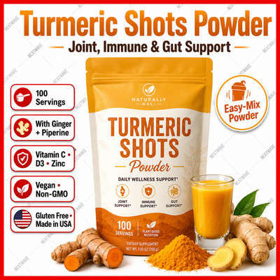 100Shot Hydration & Wellness Powder Turmeric & Ginger shots Vitamin C Supplement