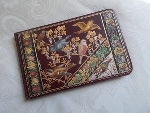 unused  Victorian leather-bound scrapbook / friendship book, color illustrations