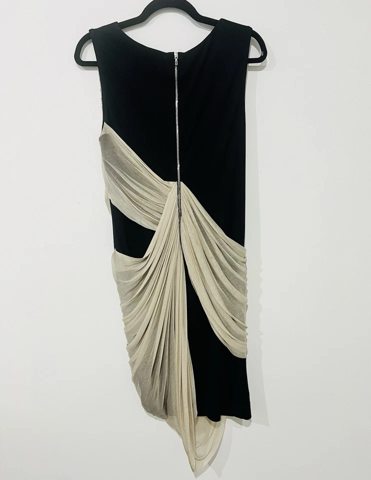 WILLOW Black Cocktail Dress 12AU/UK 8US Sleeveless Draped Beige Formal Designer - image 3 of 4