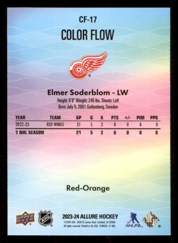 2023-24 Upper Deck Allure Color Flow Red Orange #CF17 Elmer Soderblom - Image 2 of 2
