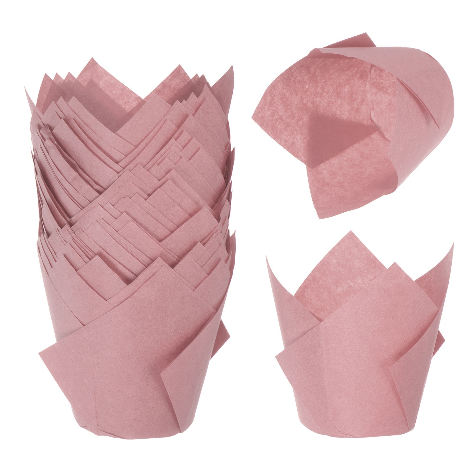 50Pack Tulip Baking Cups Cupcake Muffins Liners Paper Greaseproof Wrappers Pink-image