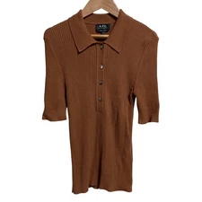APC Rib Knit Polo Shirt, Size Small, Brown Women USED