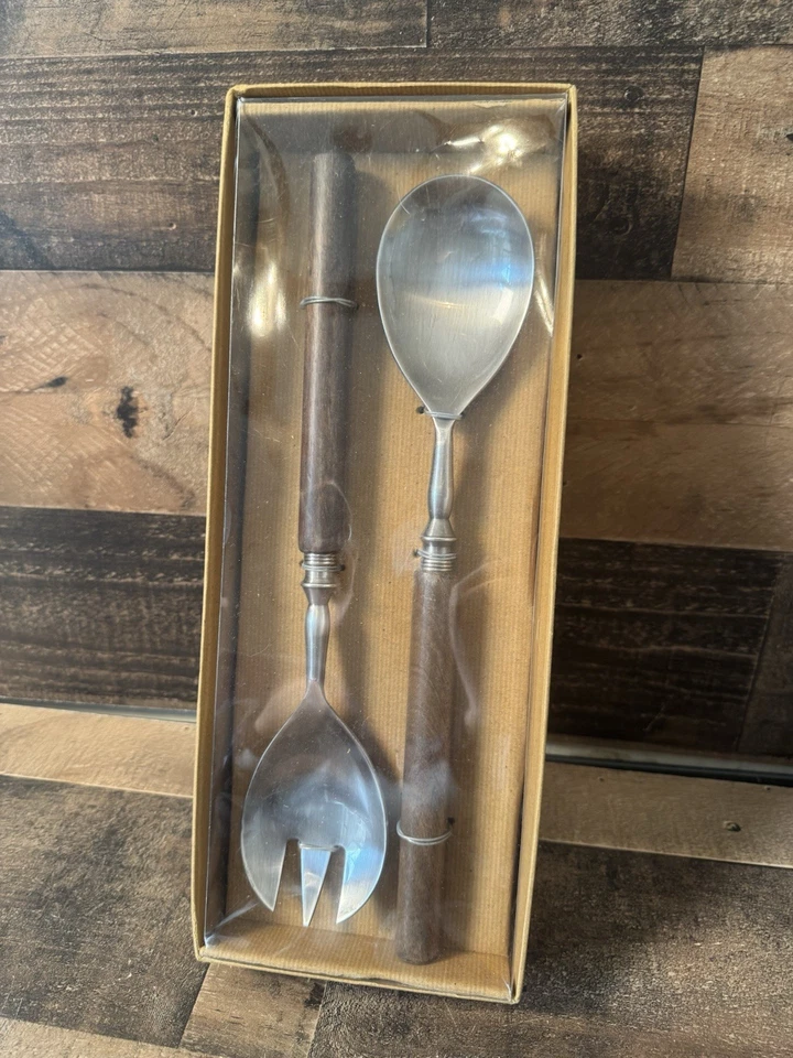 New Pottery BARN WOOD HANDLES Wood Servers serving Set - Image 3 of 4