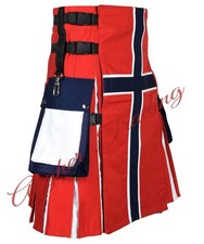 Men's Scottish Handmade Norway Flag Kilt 100 Cotton Utility Kilts Custom Size