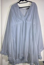 2X Chiffon Wide Sleeve Skater Dress in a light blue