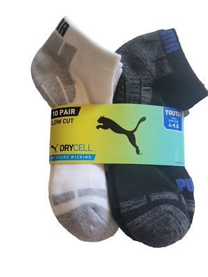 Puma Youth Drycell Low Cut socks 10 pack Black/Gray/white Size: 4-9.5