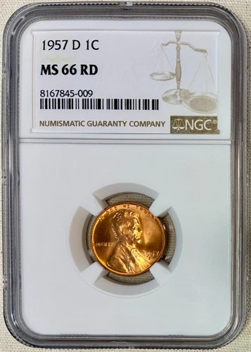 1957-D Lincoln Cent (Wheat Penny), NGC MS-66 RD