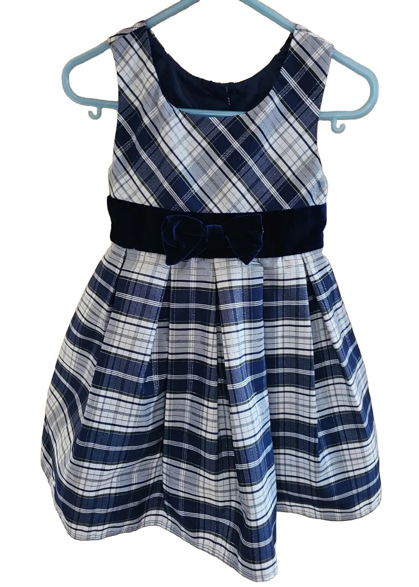 Infant Toddler JONA MICHELLE Blue Silver Plaid Sleeveless Party Dress Size 2