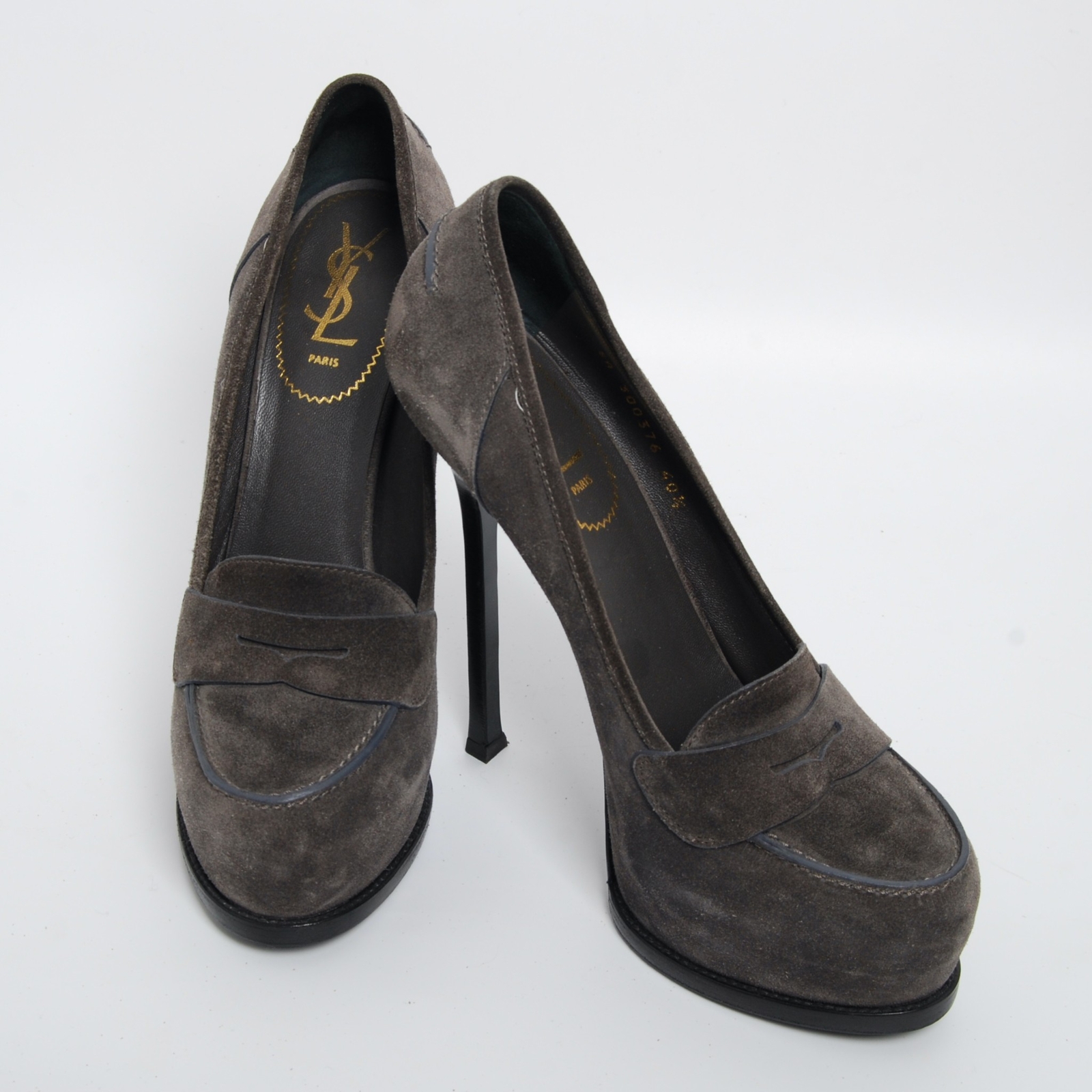 Scarpe décolleté Yves Saint Laurent donna grigie pelle scamosciata tacco alto a stiletto taglia EUR 40 5