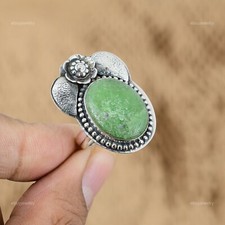 Oval Green Aventurine Gemstone 925 Sterling Silver Trendy Flower Ring Jewelry