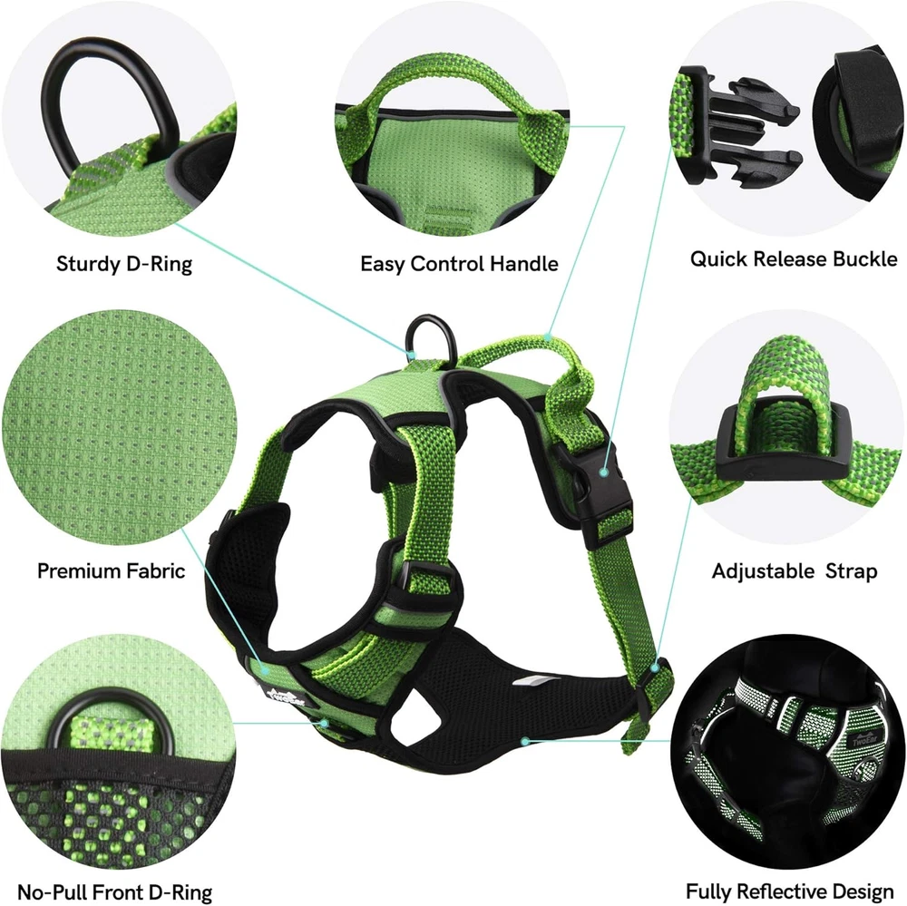 Dog Harness, No Pull Reflective Harness Front Clip Easy Control Handle Adjustabl