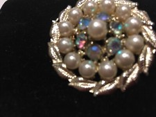 Silver And Pearl Brooch With Safety Catch On Back