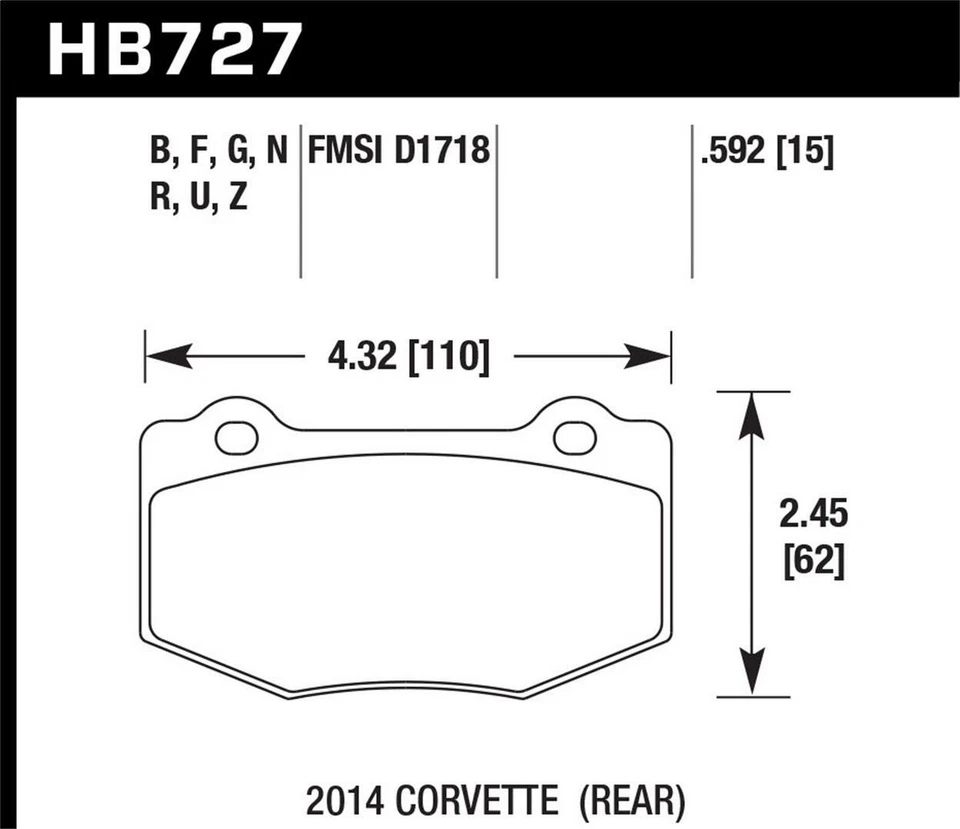 Rear Disc Brake Pad Set for 2015-2018 Chevrolet Corvette Z06 Foto 3 de 4