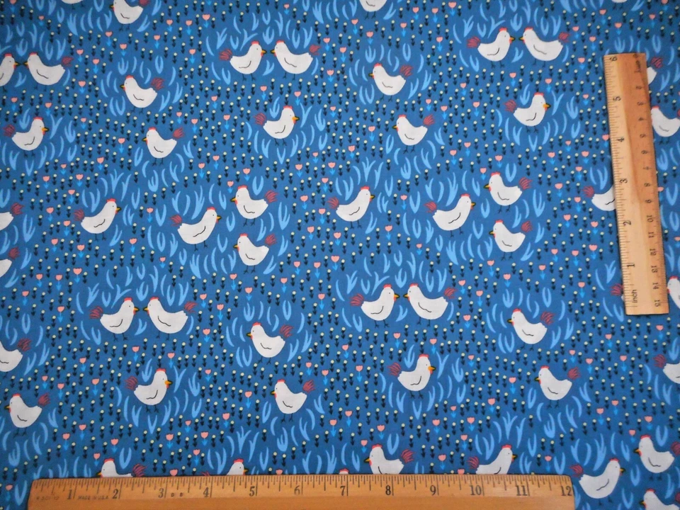 Childrens Fabric By Half-Yard White Chicks Pink Floral on Blue Premium Cotton - Image 2 of 2