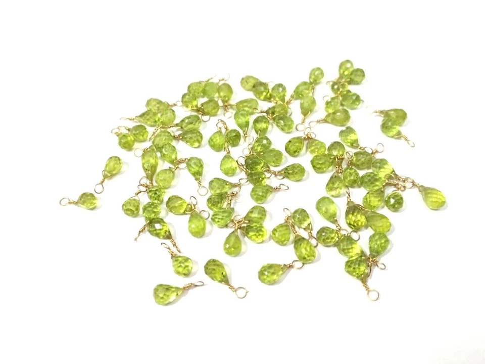 20 Pcs Natural Peridot Teardrop Faceted 3x5-4x6mm Beads, Gold Wire Wrapped Link - Image 4 of 4