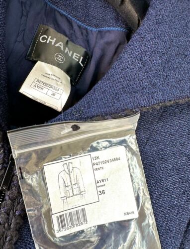 6K New Chanel 2013 Barbie Blue Logo Tweed Jacket 34 36 2 4 6 Coat Top Button S M - Picture 7 of 21