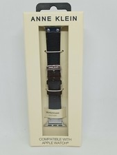 Anne Klein Soho Women's Black Leather Silver Strap Fits Apple Watch 38/40/41mm