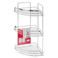 Feridras Francy 2.0 Corner Shelf 3 Shelves Polished Chrome Wall Mounted with Hooks