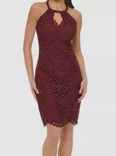 Guess Women's Red Lace Keyhole Sheath Dress Size 10