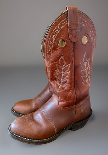 DOUBLE-H Western Boots Womens 7.5W Carmel Brown Leather Buckaroo Cowboy 5154 - Picture 2 of 11