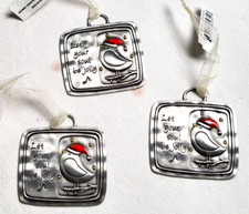 Bird Charm Holiday Ornaments 3-Pack Engraved Metal "Let Your Soul Be Jolly"