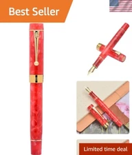 Classic Extra Fine Nib Fountain Pen in Red Marble with Glossy Finish & Case