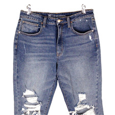 NoBo womens distressed jeans 13 stretch high rise tapered med wash denim