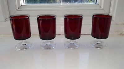 Vintage 70er Jahre Französisches Luminarc Rubin Cranberry Weinglas / Wasser 4 9cm Gläser