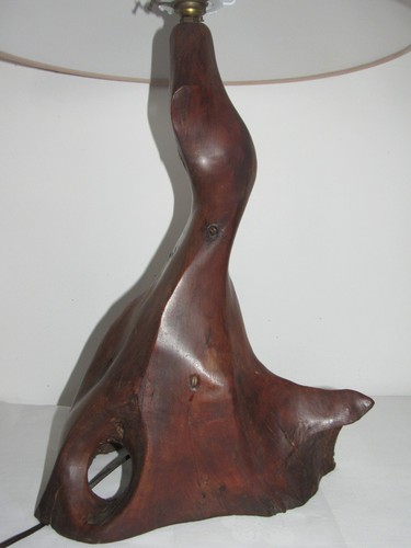 04H1 ANCIENNE LAMPE DE BUREAU EN VERITABLE BOIS D'OLIVIER HAUTEUR 69 CM ANNEE 50 - Imagen 2 de 8