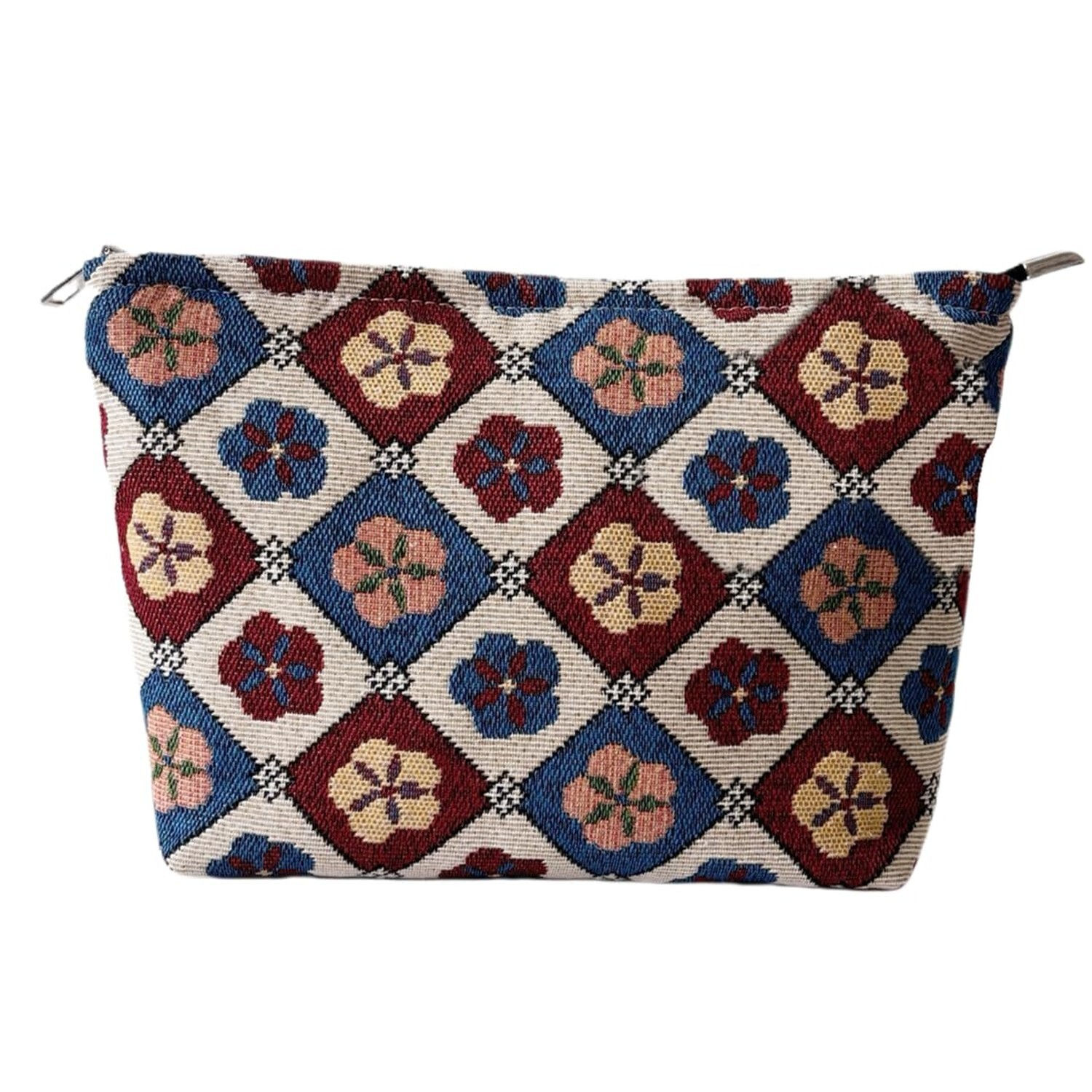 Floral Makeup Bag for Women Purse, Small Makeup Bag, Thick Woven Flower Cosme...