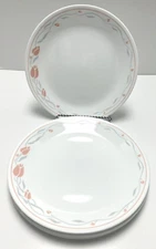 6 Vintage Corelle ST. CLAIRE Dinner Plates Peach Tulips on Border Grey Trim