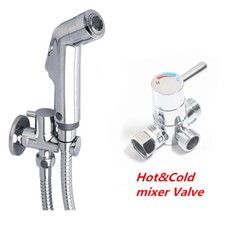 Two Ways Bidet Sprayer Head G1/2" Wall Connector Brass Hot Cold Mixer Valve Set