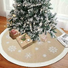 OurWarm Christmas Tree Skirt 48inch White Snowflake Fur Burlap Tree Skirt