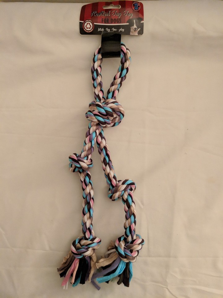 New Pet Dog Puppy Triple Knotted Rope Pull Fetch Chew Toy Multi Color ...