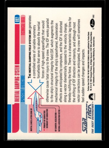 #92 Inertial Damping (BASE) 1992 Impel Star Trek the Next Generation (NM)(OTH) - Picture 2 of 2