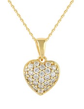 18K Yellow Gold Plated .925 Sterlg Silver Cubic Zirconia Heart Pendant 18" Cha