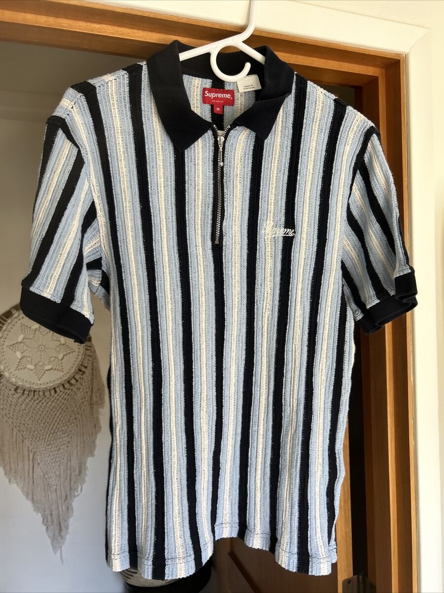 Supreme Open Knit Stripe Zip Polo Navy Blue Medium | eBay