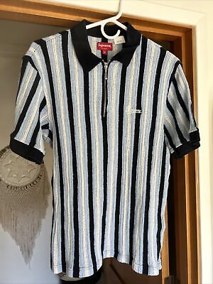 Supreme Open Knit Stripe Zip Polo Navy Blue Medium | eBay