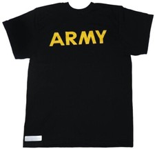 US Military Men's APFU Short Sleeve Shirt Army Black and Gold PT Fitness Shirt