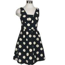 Loft black sleeveless polka dot fit flare midi dress sz 0