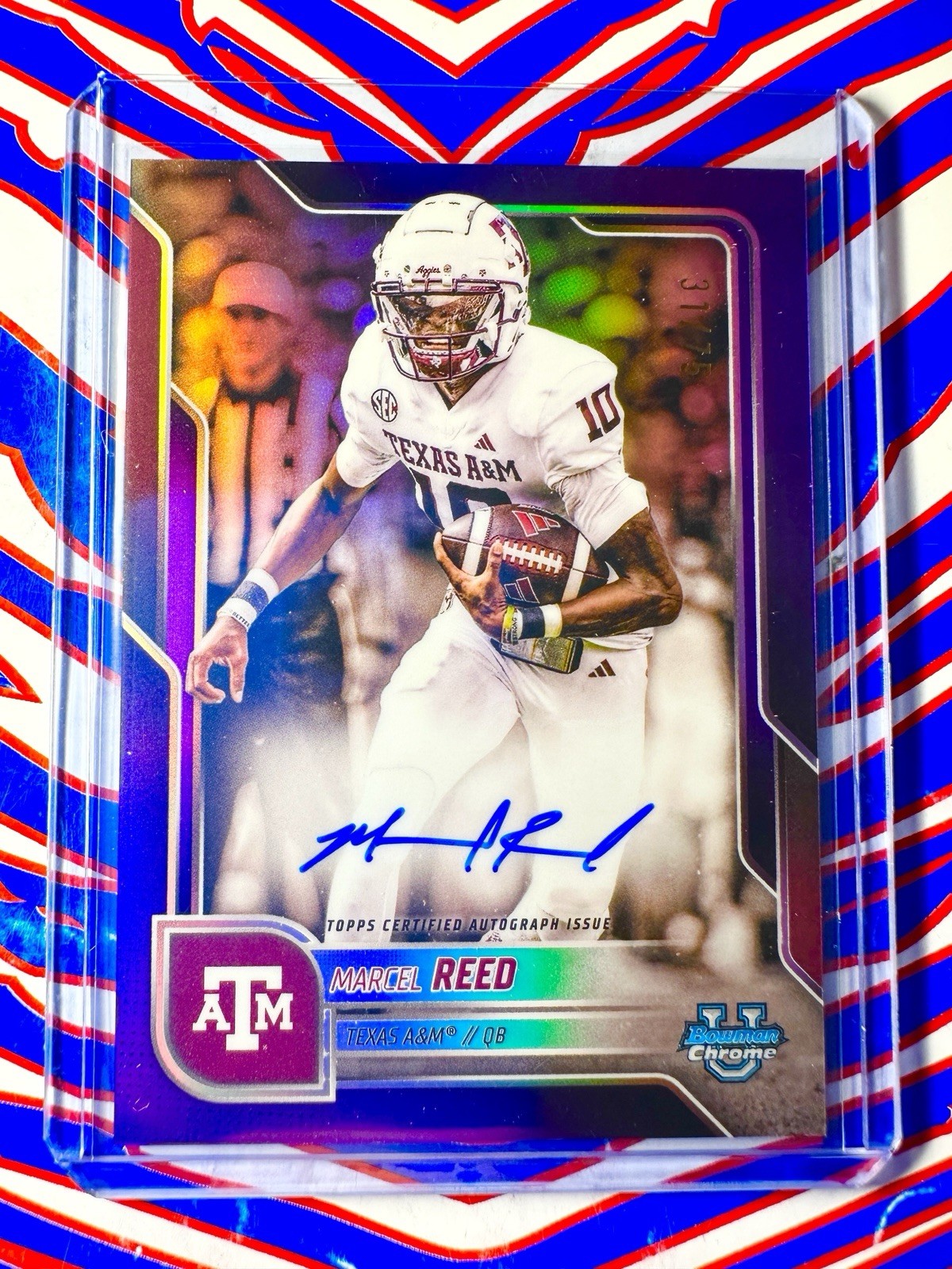 2025 Bowman Chrome U Marcel Reed Purple Refractor Auto /75 #BCA-MRE Texas A&M