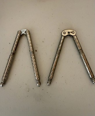 LOT OF 2 Vintage Silver Toned Nutcrackers Crack Nuts Used