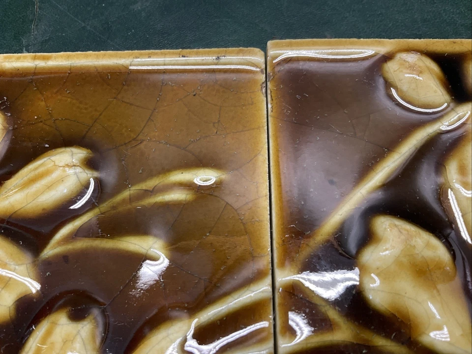 2 Antique Trent Tile Art Pottery Tiles Art Nouveau Floral Mantel Fire Place - Image 4 of 4