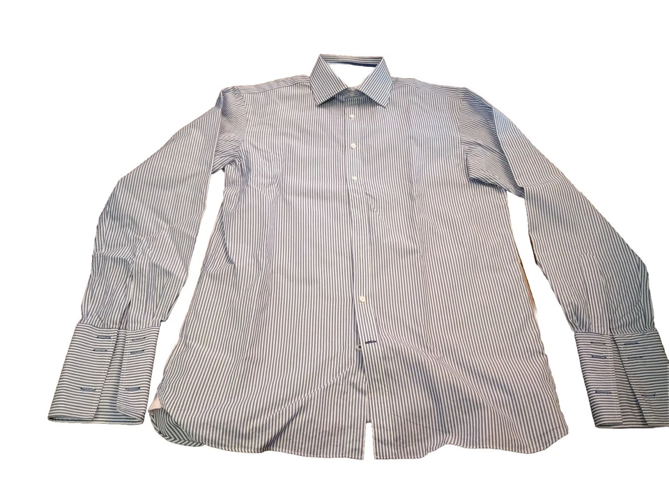 THOMAS PINK  Blue White Pin Striped DRESS SHIRT French Cuff MENS 15 1/2 - 36 EUC - Image 3 of 4