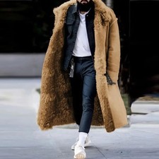 Winter Men Long Plush Lined Jacket Autumn Plush Thick Coats Trendy Winter