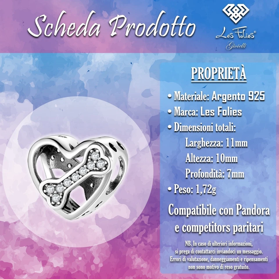 Charm Cuore Osso Strass cane in argento 925 - Les Folies - Immagine 4 di 4