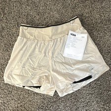 HOKA Skyglide Short M Oatmeal Woven Elastic Waist Athletic Activewear Shorts NEW