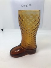 Vintage Amber Glass Boot Vase, 16cm Tall